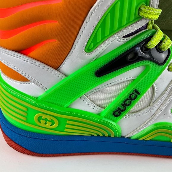 Gucci Women's Basket High Top Basketball Shoes White Green Purple Sz 37.5 - Picture 11 of 14